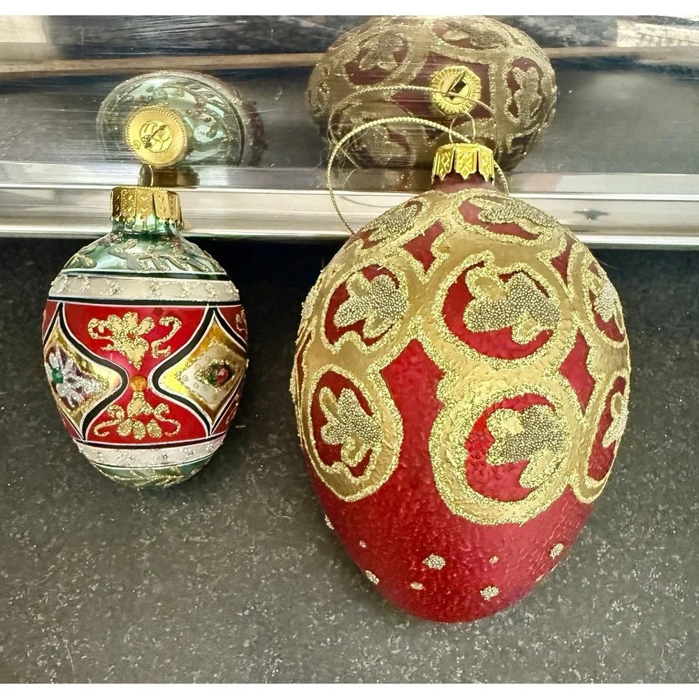 Dept 56 Christmas Ornament Blown Glass VTG Glitter Sequins Paint